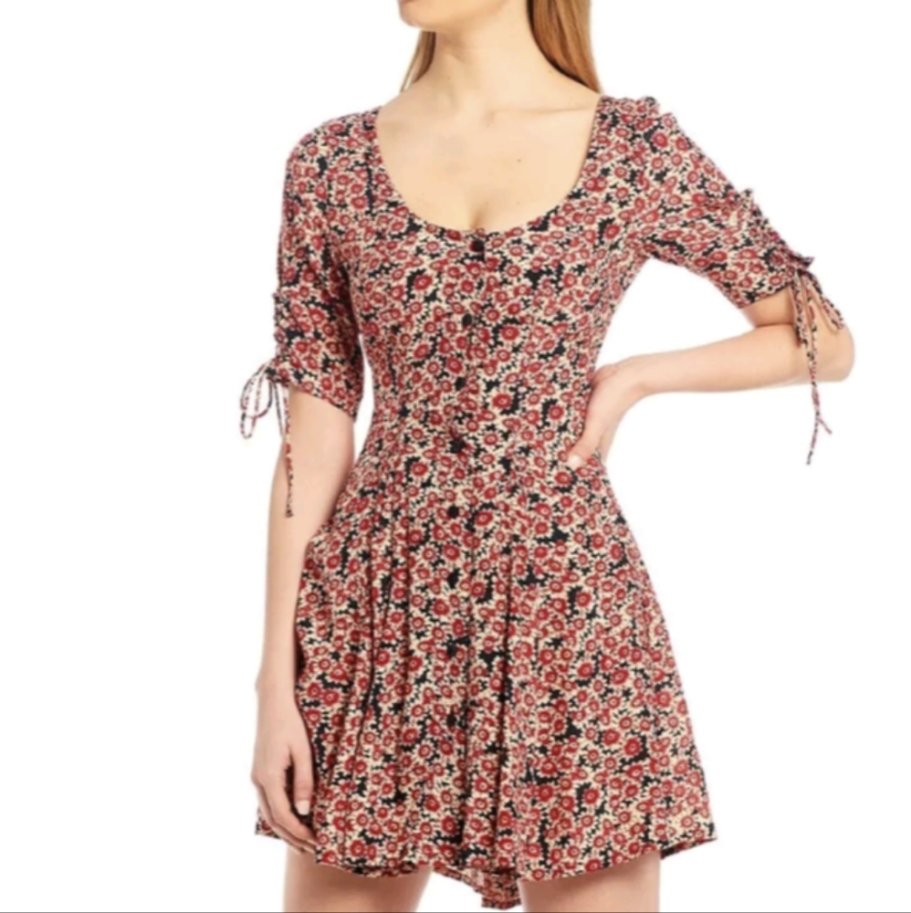 Free People Floral Mini Dress - Red and Black